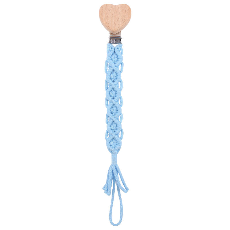Catenina  in Cotone Intrecciato Macramé con Clip in Legno a Cuore