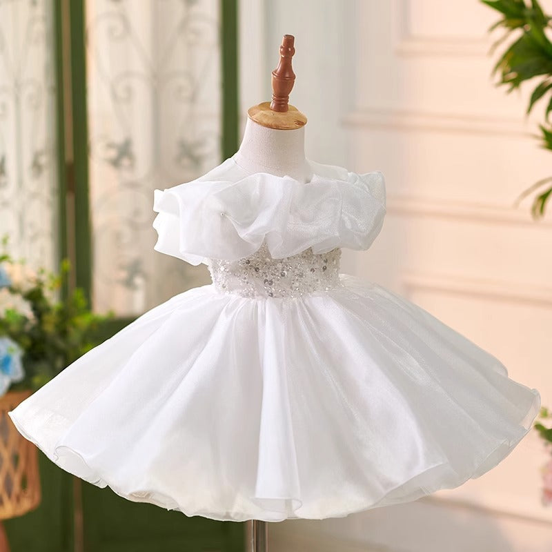 Vestito Elegante Bambina bianco con glitter