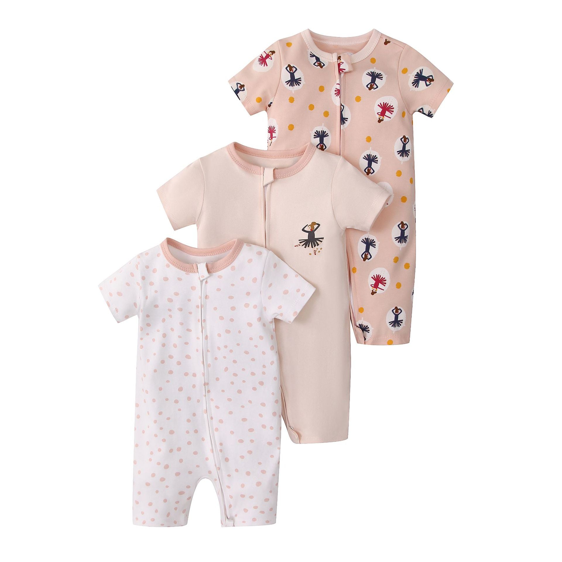 Set 3 Pagliaccetti  Estivi  Neonata “Ballet Birds”  Rosa Cipria e Dettagli Delicati