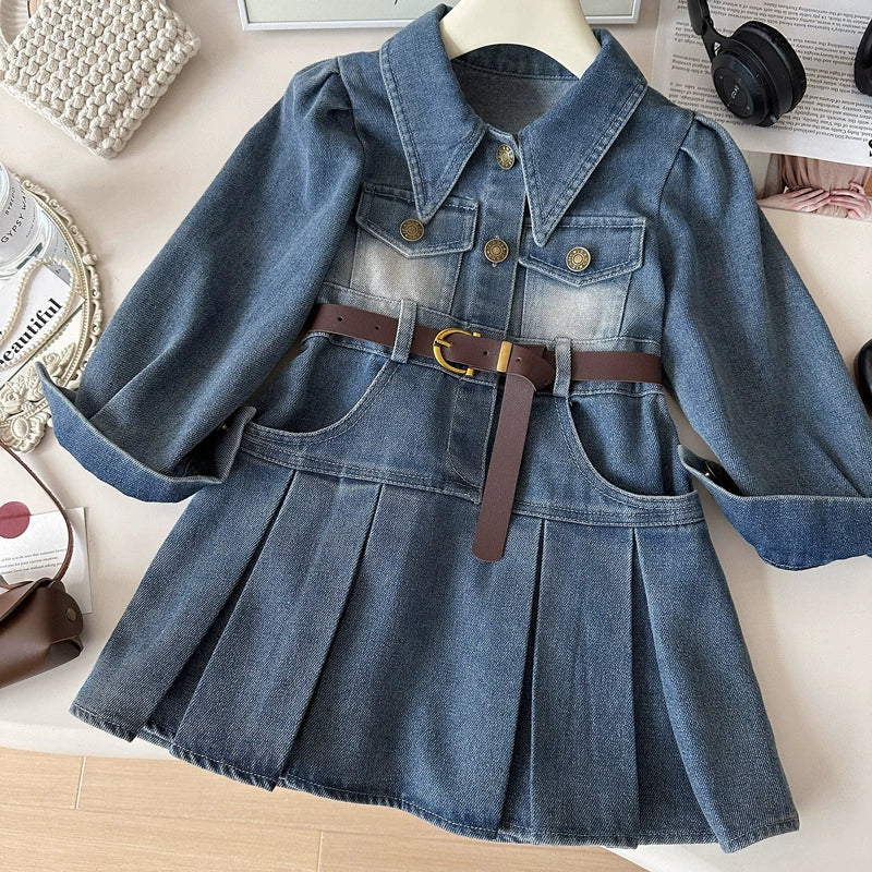 Abito Jeans Plissé con Cintura – Autunno/Inverno