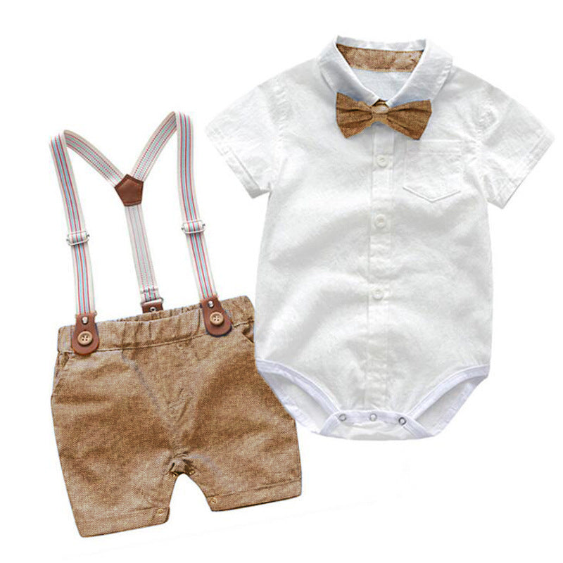 Completo Estivo elegante per neonato con papillon e bretelle