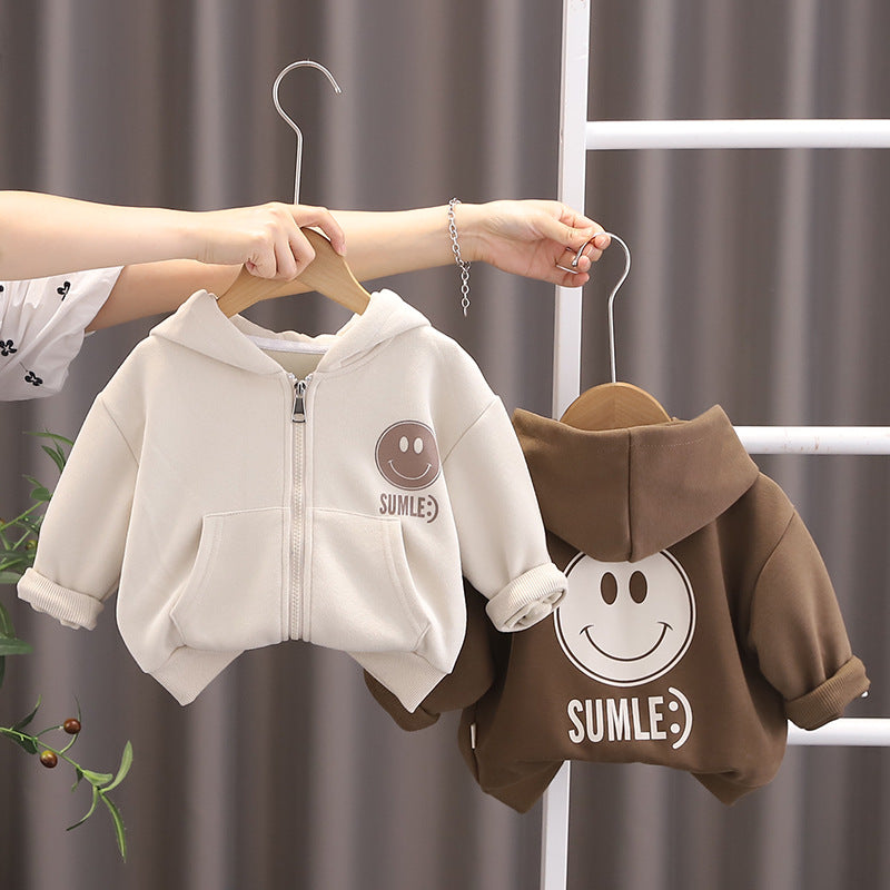 Felpa Bimbo/Bimba con Cappuccio e Stampa Smiley – "Happy Mood"