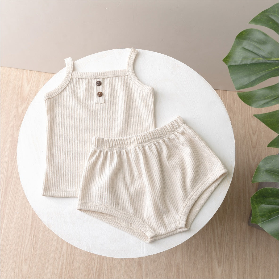 Completo estivo bimba in cotone waffle – 2 pezzi