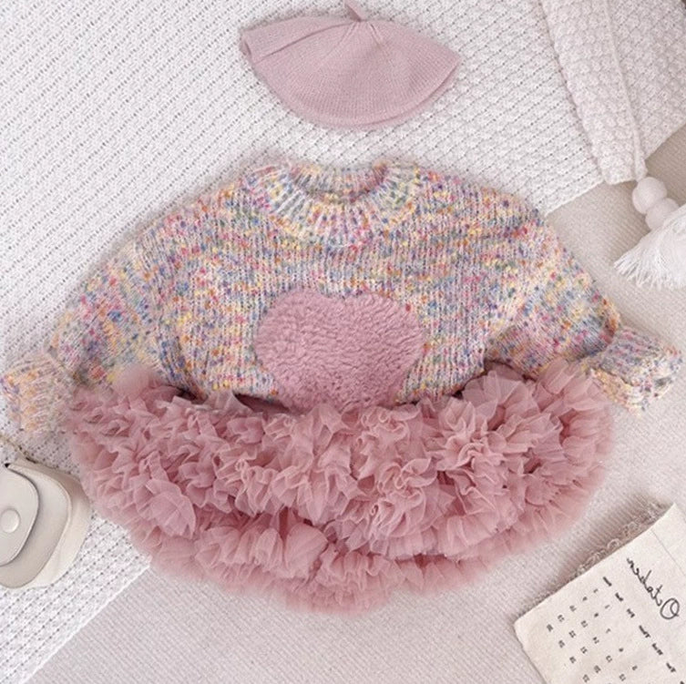 Completo maglioncino cuore e tutù rosa – Autunno/Inverno