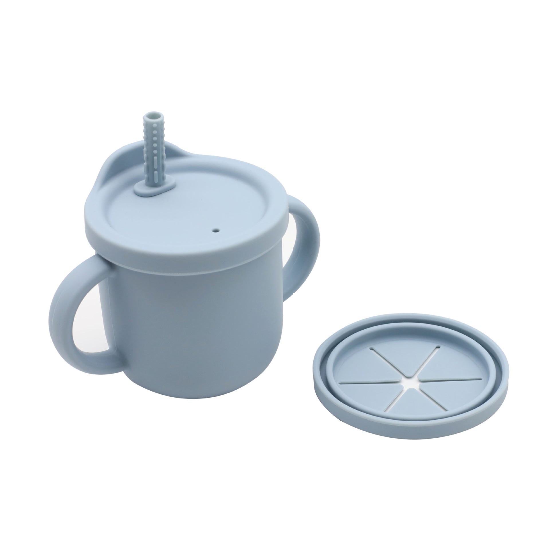 Tazza in Silicone 2 in 1 per Bambini con Cannuccia e Coperchio Snack