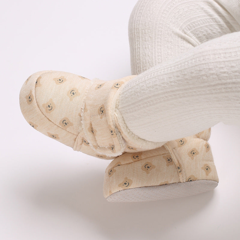 Stivaletti Neonato Invernali con Stampa Orsetti – Caldi, Morbidi e Antiscivolo Beige