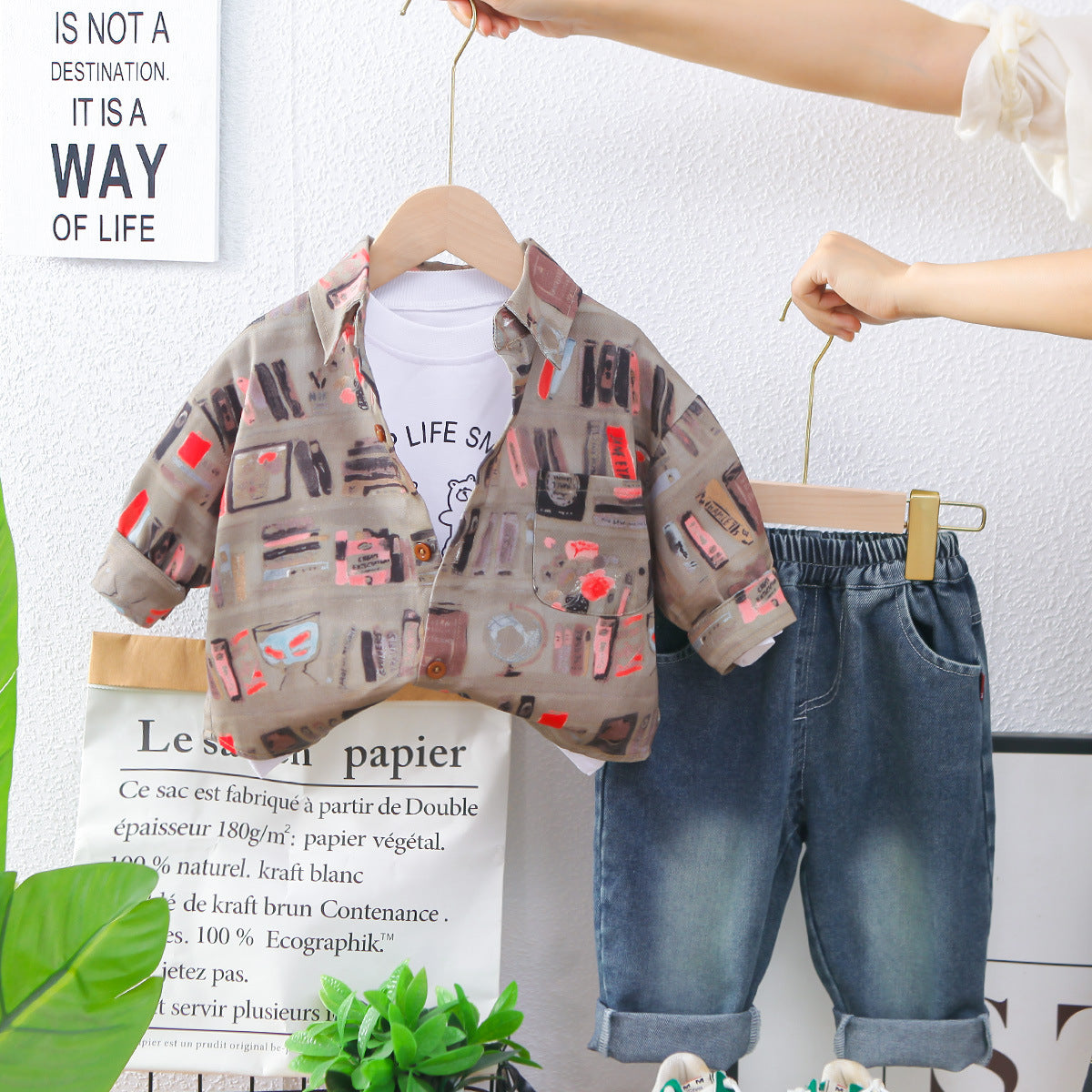 Completo Bimbo "Book Lover"   Camicia Stampata, T-shirt e Jeans