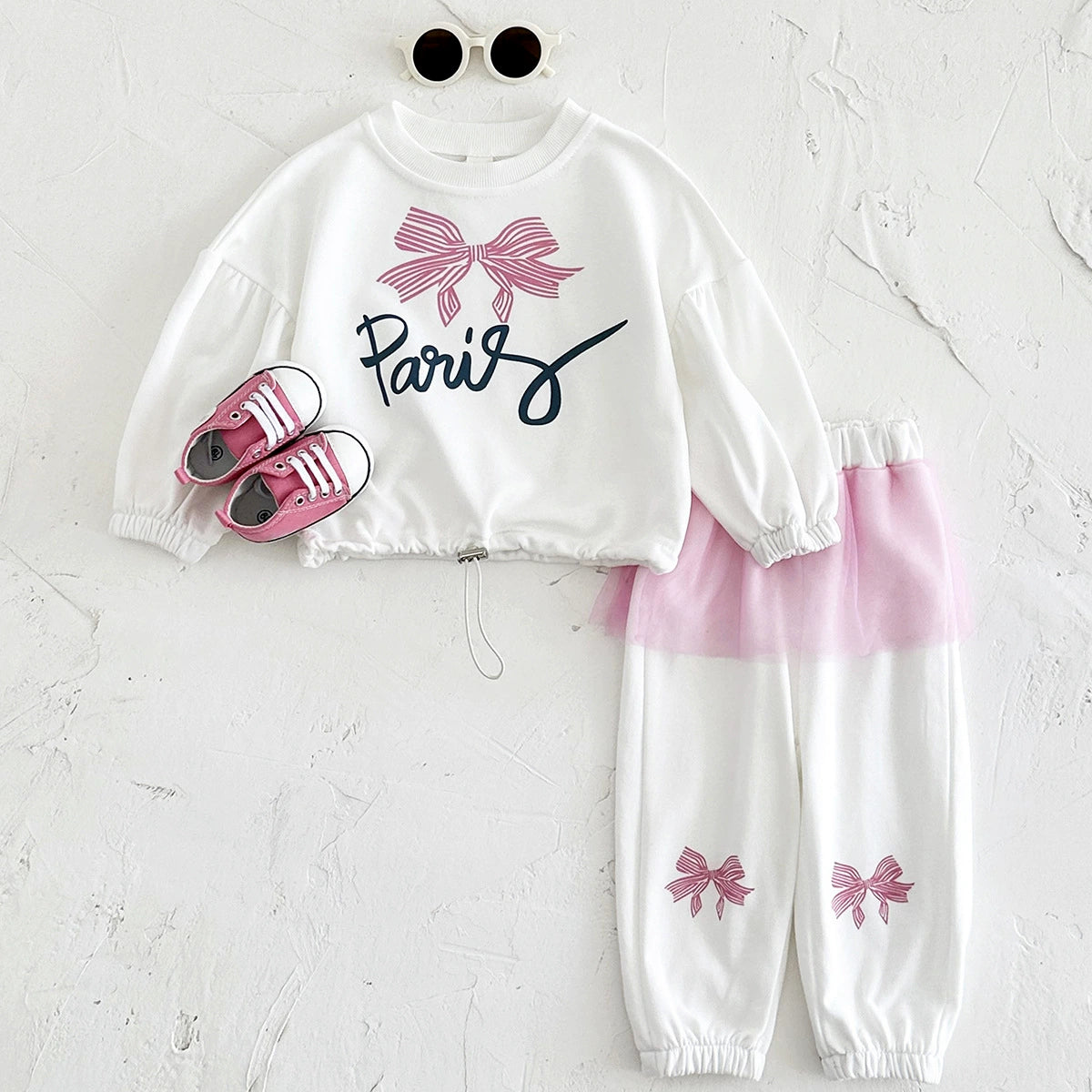 Completo Bimba bianco fiocchi rosa – Autunno