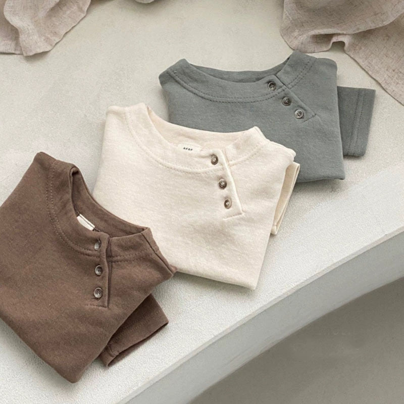Maglietta a Manica Lunga Neonato/Bambino con Bottoncini – Basic Cotone Morbido