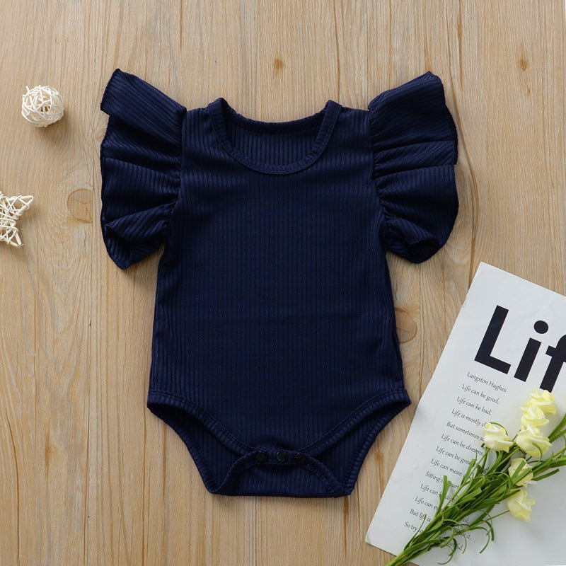 T-shirt / Body Bimba con Maniche Volant  Tessuto a Costine, Look Chic