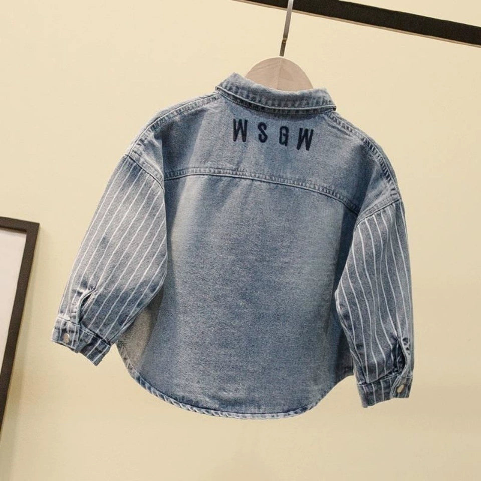 Camicia Bimbo in Jeans con Maniche a Righe – Stile Casual Chic