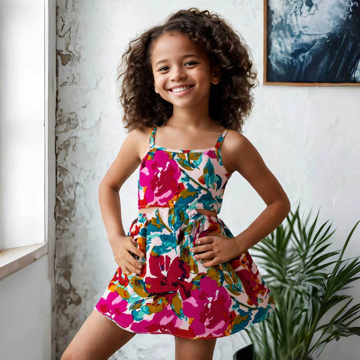 Abito Estivo Bimba Elegante con Spalline Sottili e Stampa