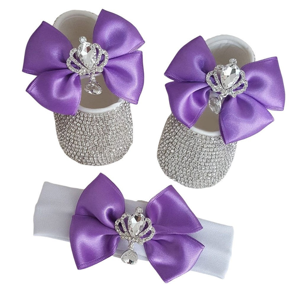Set Scarpine e Fascia Neonata   Eleganza con Strass e Fiocco