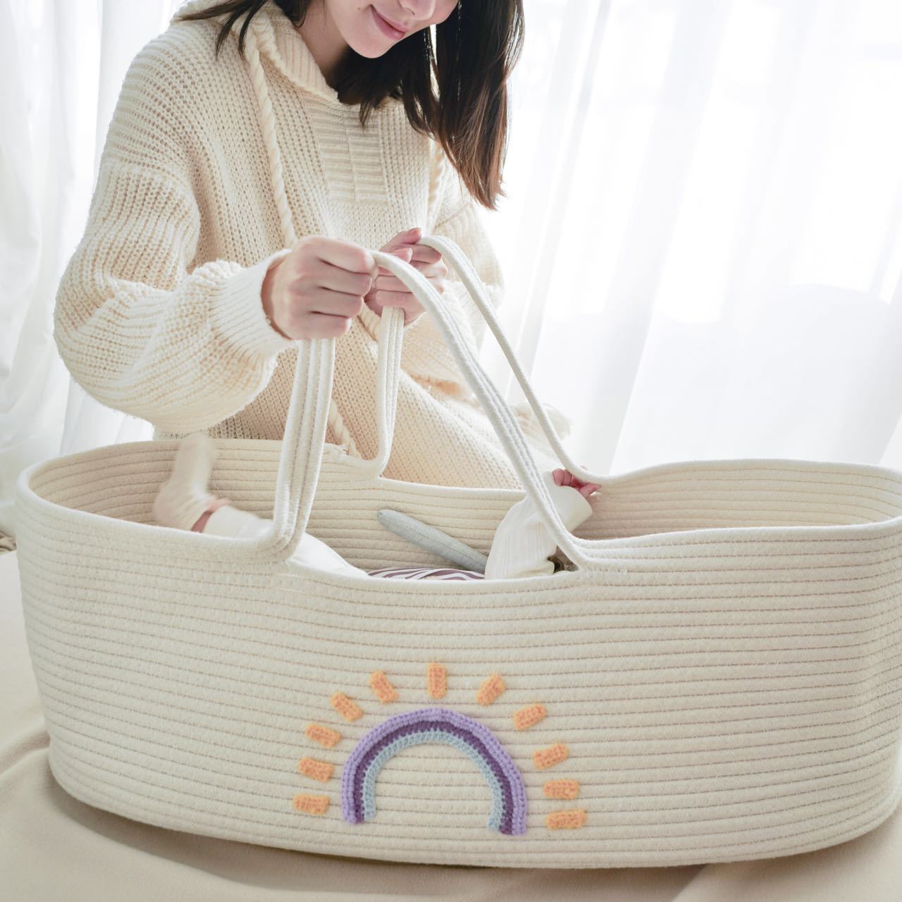 Cesta  Culla Portatile in Corda  Design Arcobaleno
