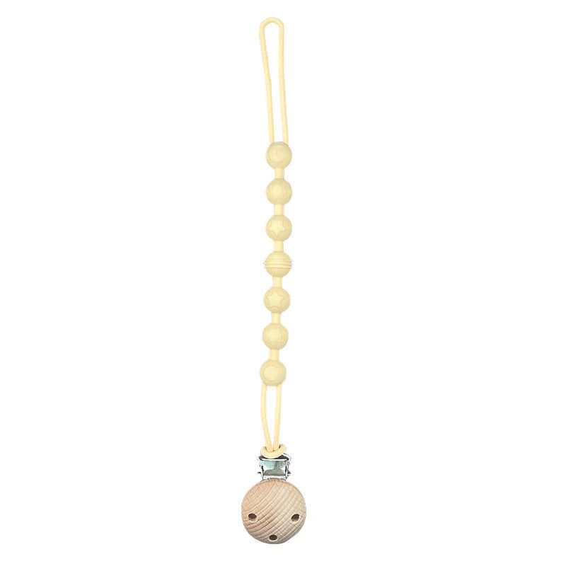 Catenina  in Silicone con clip in  Legno Naturale