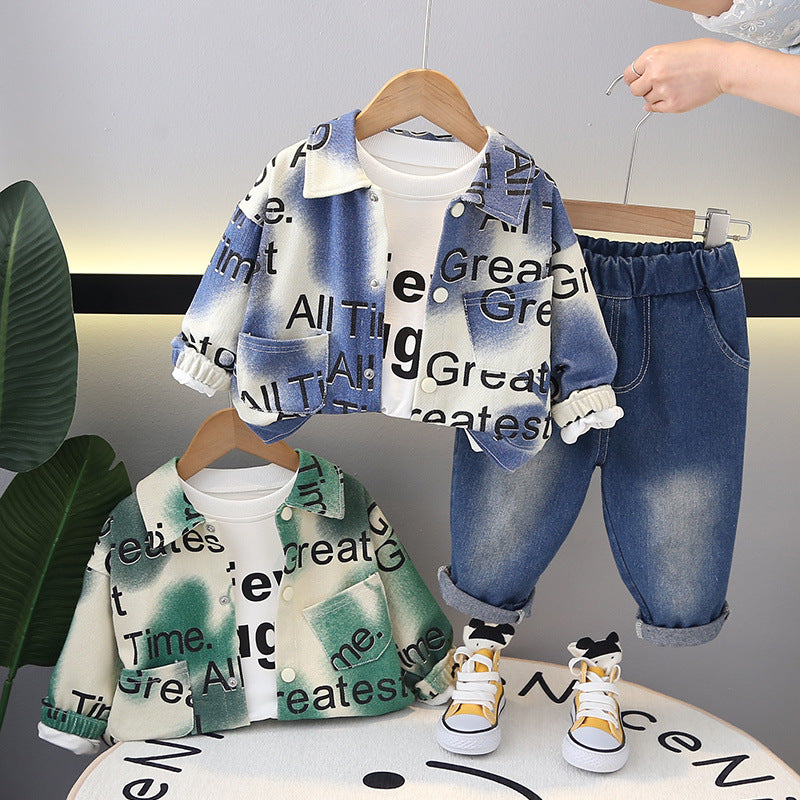 Set 3pz bimbo casual jeans , Maglietta e giacca