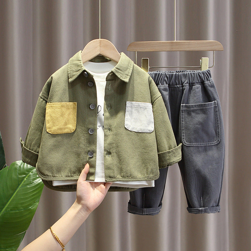 Completo Casual Bambino 3 Pezzi  Giacca Multitasche, T-shirt e Pantaloni