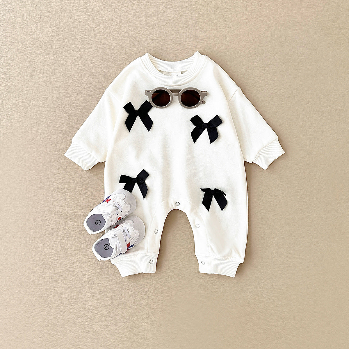 Tutina Bimba “Pink & Bows”  Maniche Lunghe con Fiocchi Applicati
