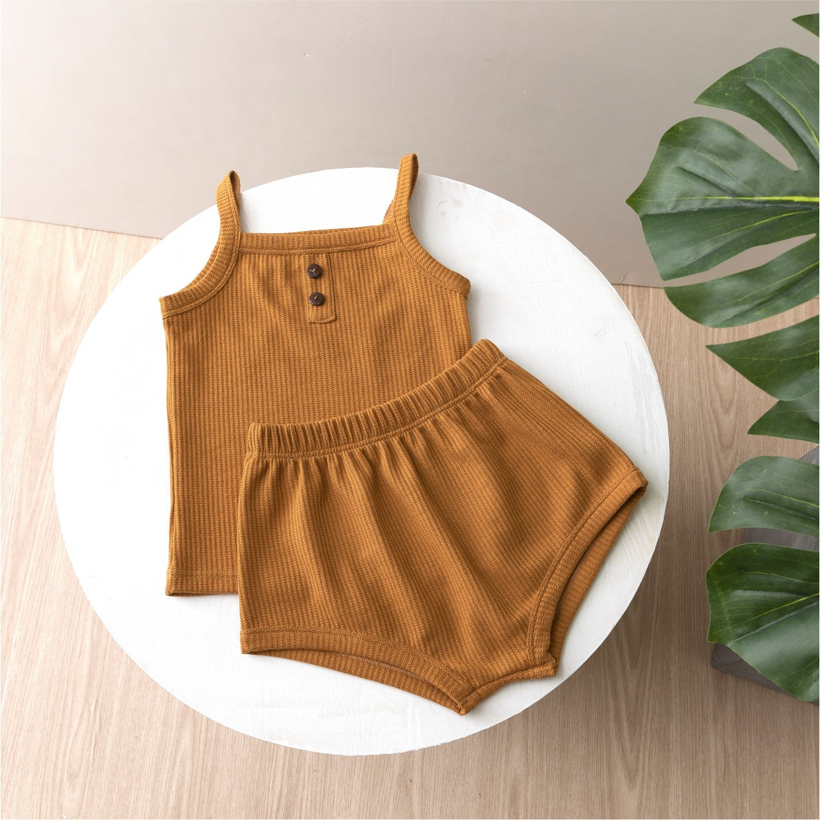 Completo estivo bimba in cotone waffle – 2 pezzi