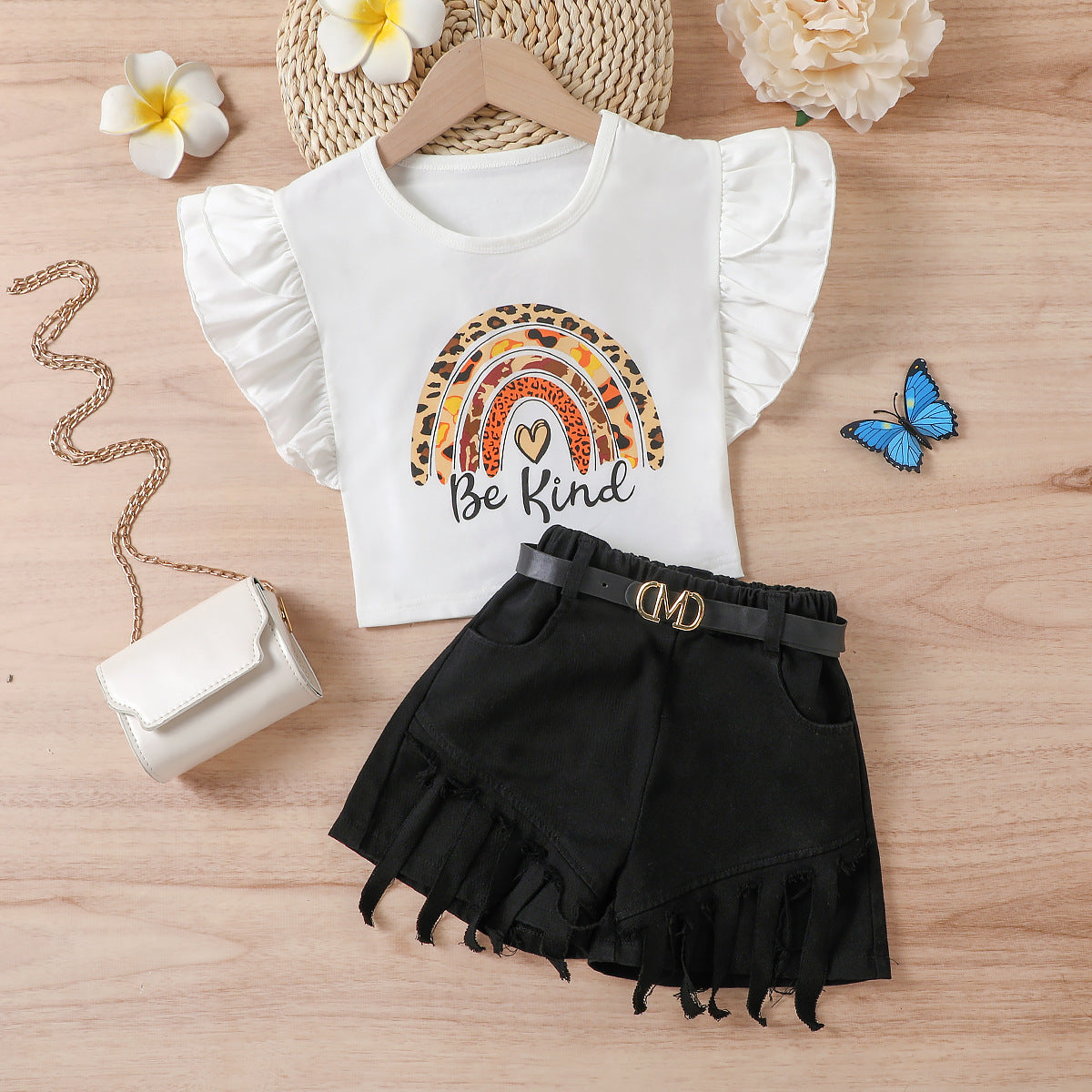 Completo Estivo Bimba “Be Kind” T-shirt con Volant e Shorts con Frange