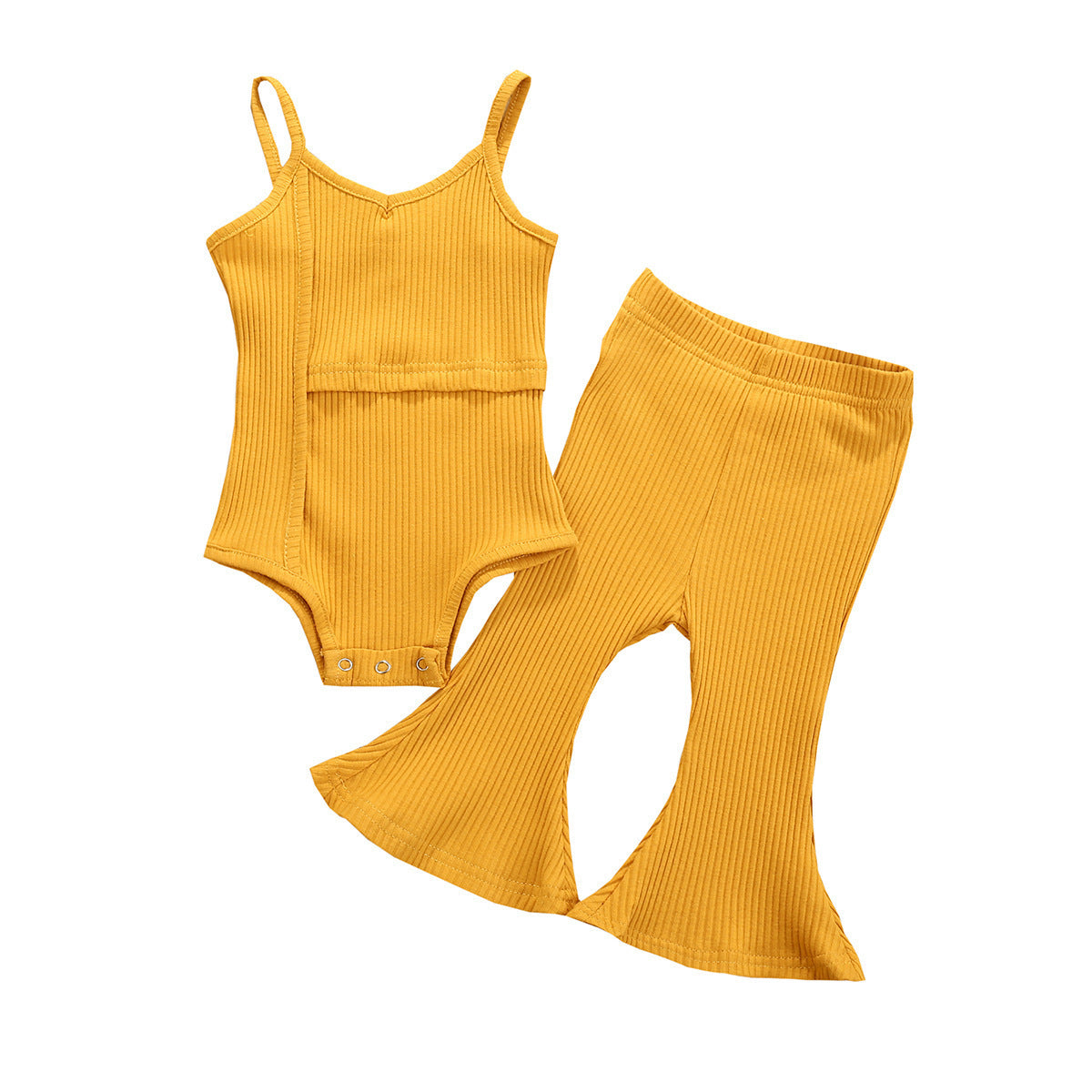 Set Maglia a body   + Pantalone a Zampa per Bimba  Stile Ribbed & Colori Vivaci