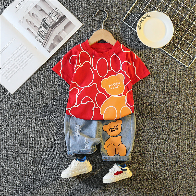 Completo Bambino "Orsetto Felice"  T-shirt + Shorts in Denim