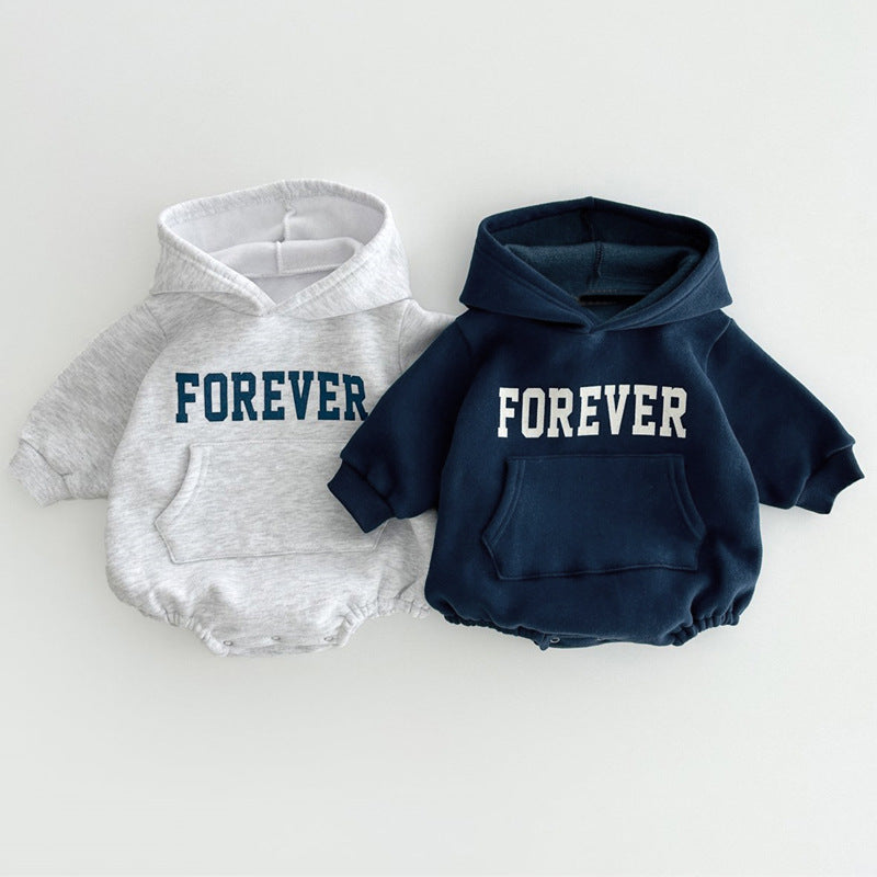 Pagliaccetto Neonato con Cappuccio  e Scritta "FOREVER"