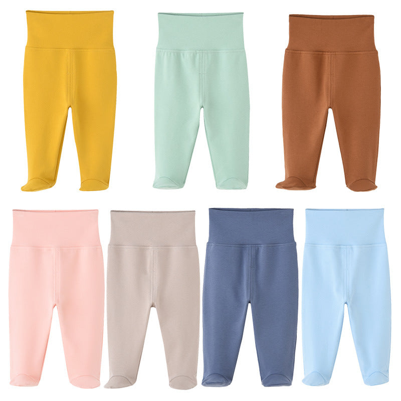Pantaloni Neonato in Cotone con Piedini  Vita Alta