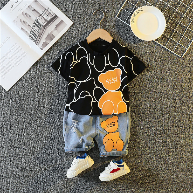 Completo Bambino "Orsetto Felice"  T-shirt + Shorts in Denim