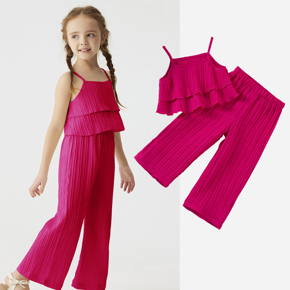 Completo Estivo Bimba Plissé  Top con Balze e Pantaloni Palazzo