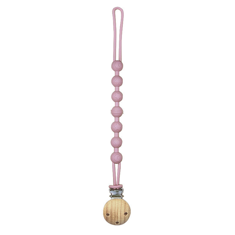 Catenina  in Silicone con clip in  Legno Naturale