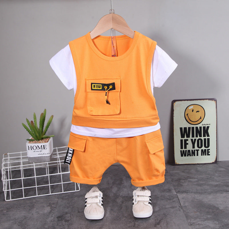 Completo Estivo Bambino  2 Pezzi con T-shirt e Gilet Shorts Cargo