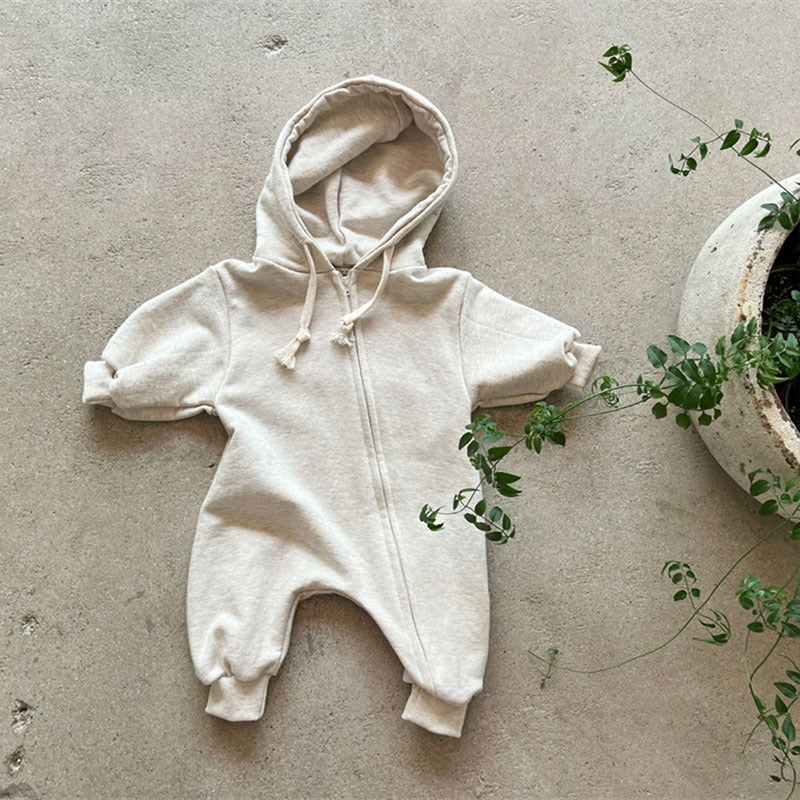 Tuta Neonata in Cotone  Modello con Cappuccio e Zip