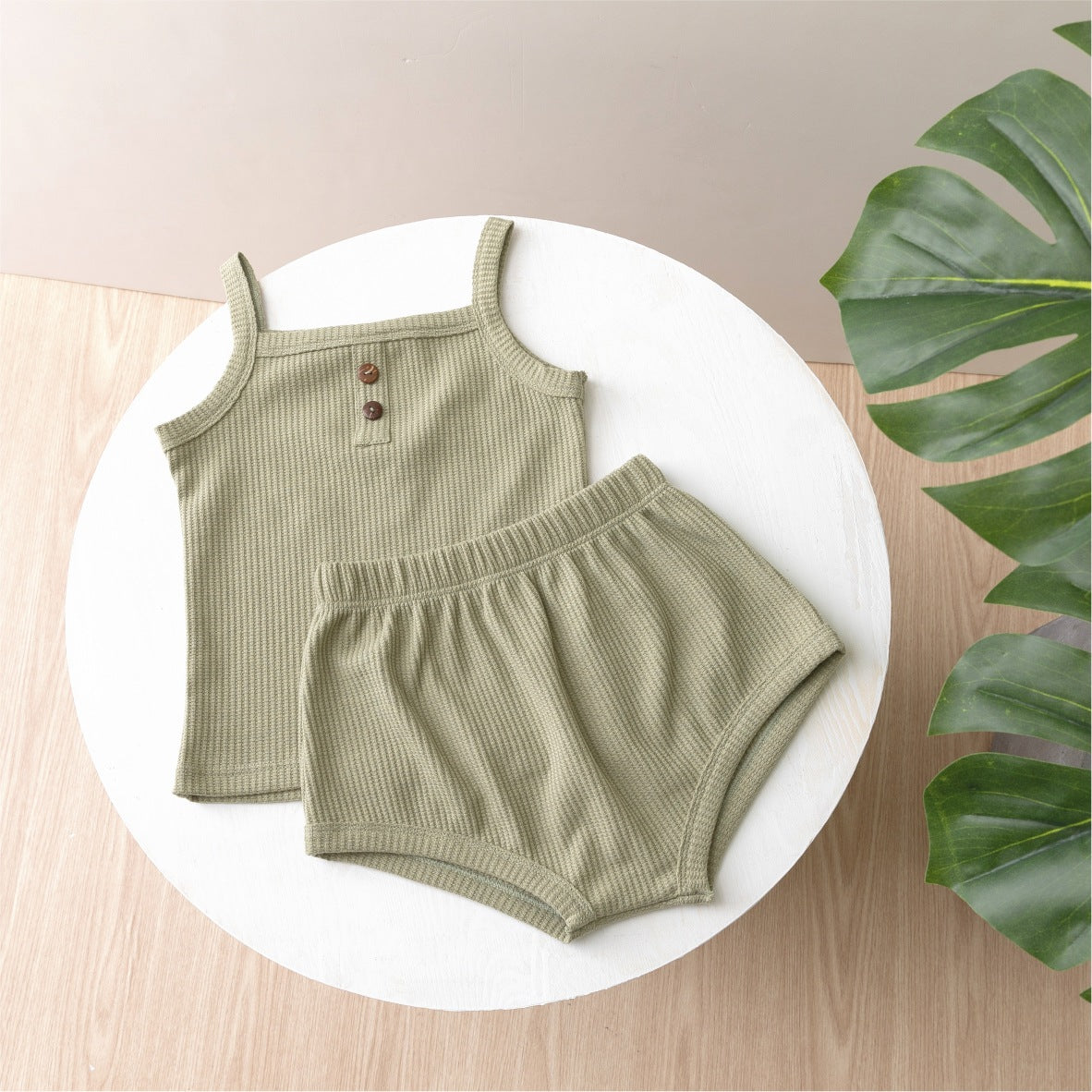 Completo estivo bimba in cotone waffle – 2 pezzi
