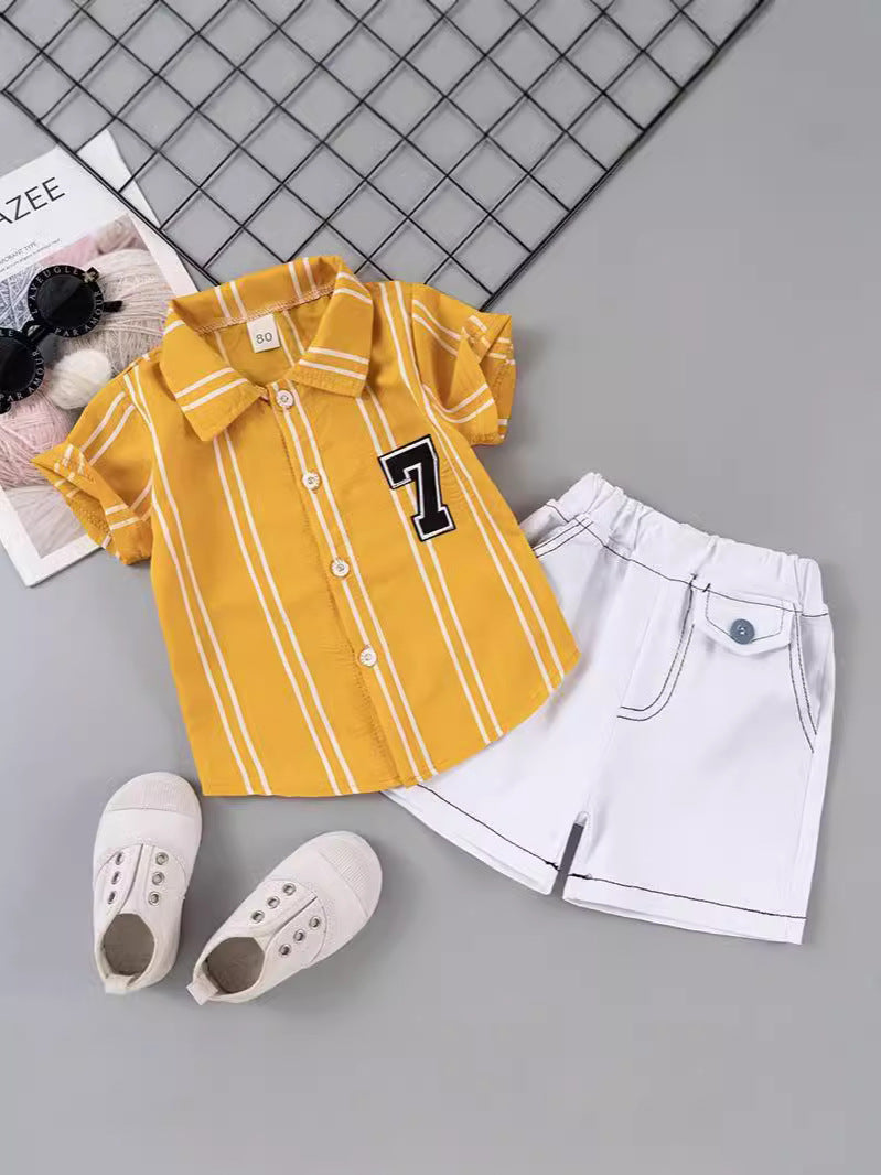 Completo Bambino Casual Estivo  Camicia a Righe e Shorts Chiari