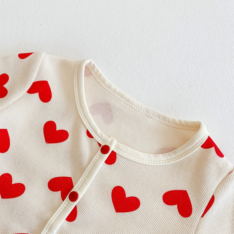 Completo Bimba Invernale Cuori Rosso & Crema con Gonnellina Tulle