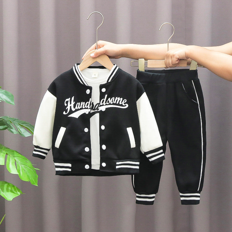 Completo Bimbo stile college con felpa bomber "Handsome" e pantaloni sportivi