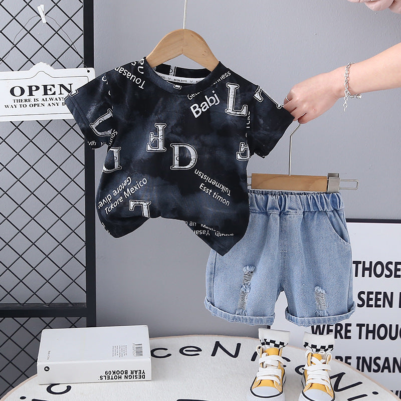 Completo Estivo Bimbo  T-shirt Mappa e Shorts in Denim
