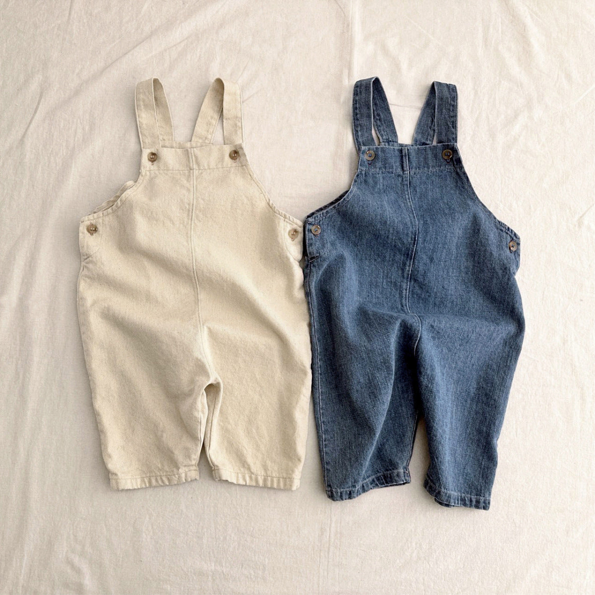 Salopette in cotone/jeans – Bambino/a (Beige & Denim)
