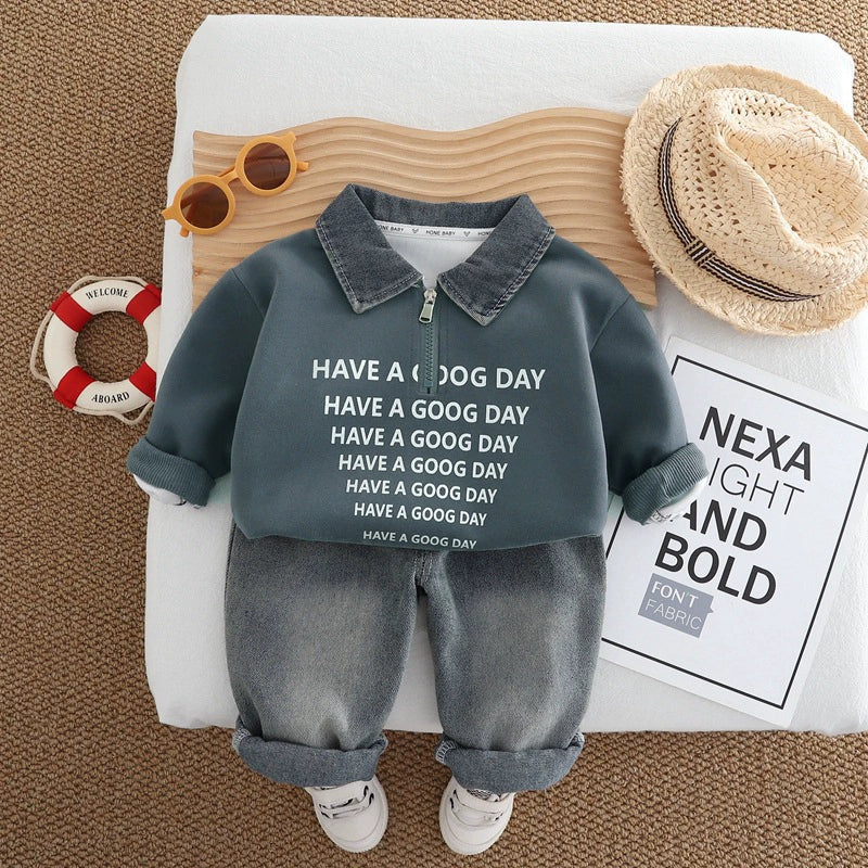 Completo Bimbo Invernale Felpa con Colletto Denim