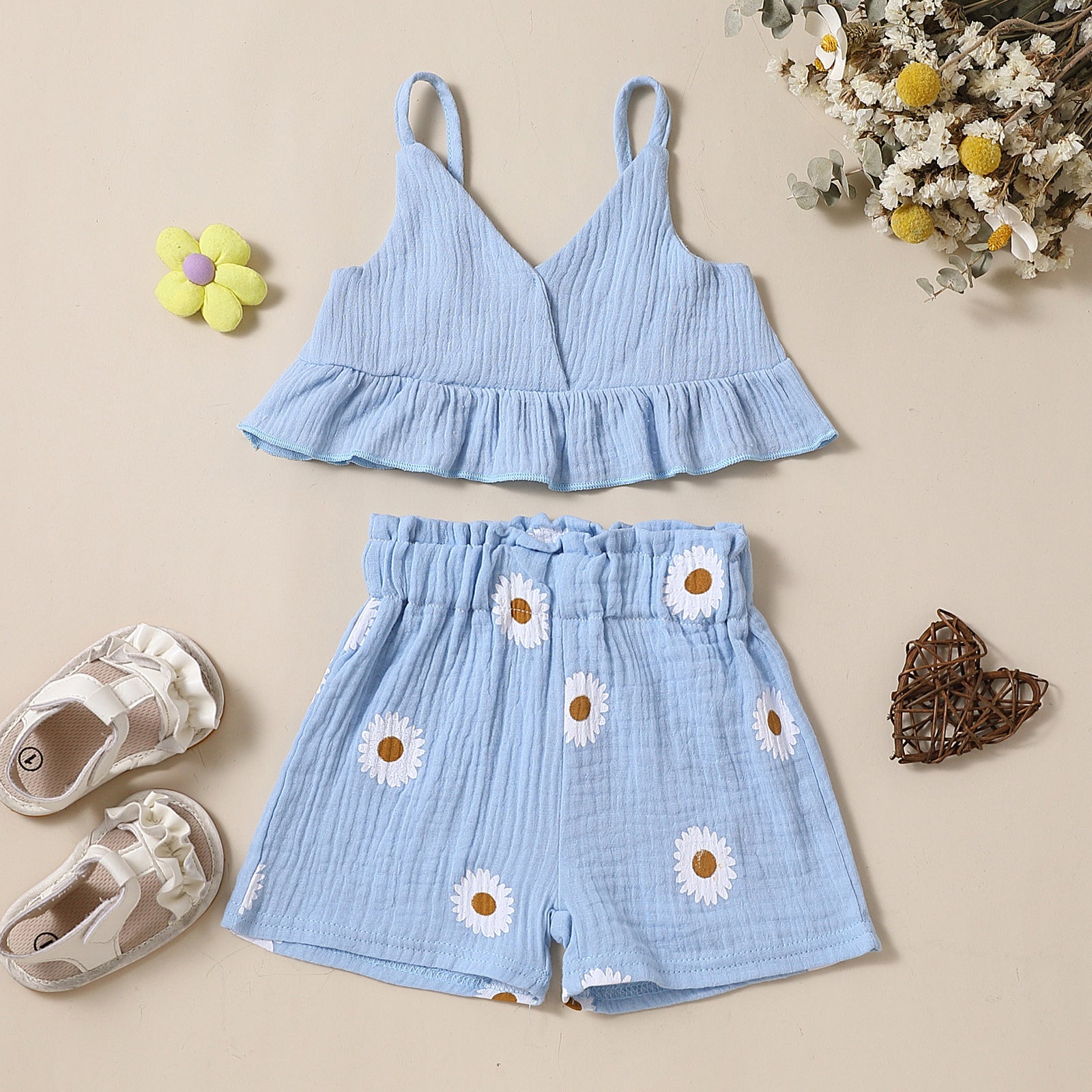 Set Estivo Bambina   Top con Volant + Shorts con Margherite