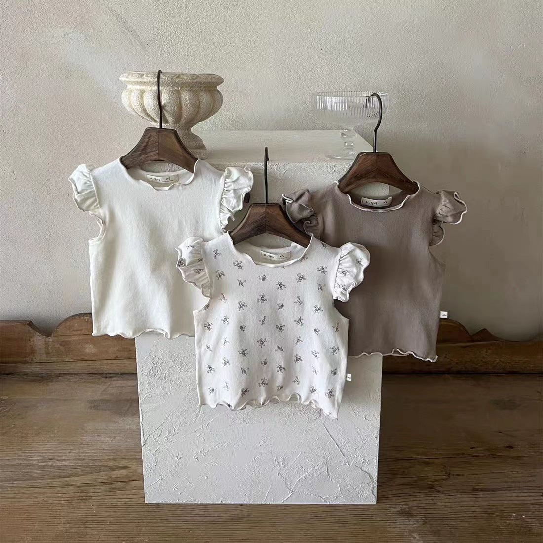T-Shirt Bambina con Maniche Volant  Cotone Morbido  3 Varianti