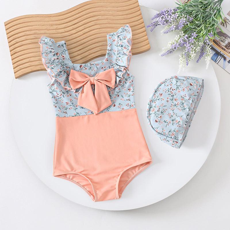 Costume Intero bimba “Peach Bloom”  con Cuffietta