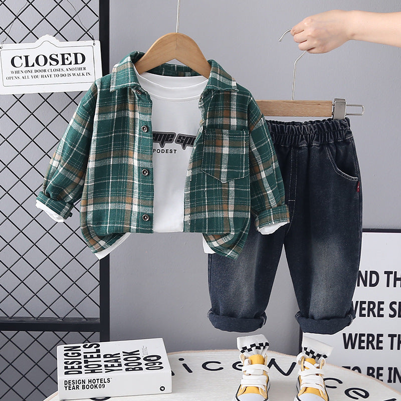 Completo Bimbo "Casual Cool"  Camicia a Quadri, T-shirt e Jeans