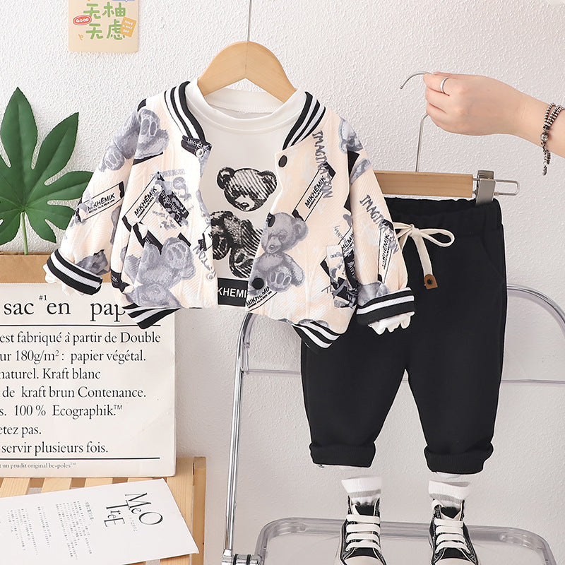 Completo Primaverile Bimbo "Urban Bear"   Giacca Stampata, T-shirt e Pantaloni
