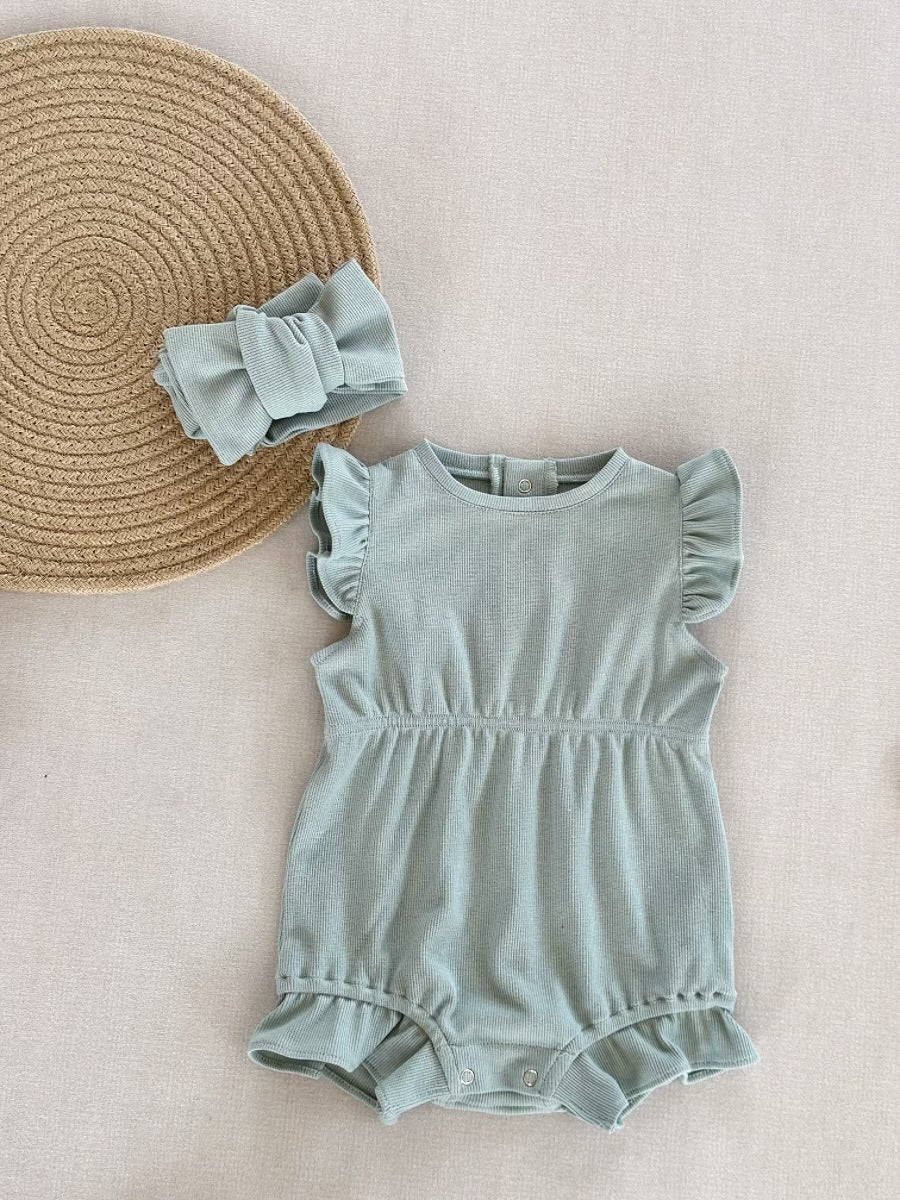 Pagliaccetto Bimba con Volant + Fascia Coordinata  Stile Elegante e Naturale