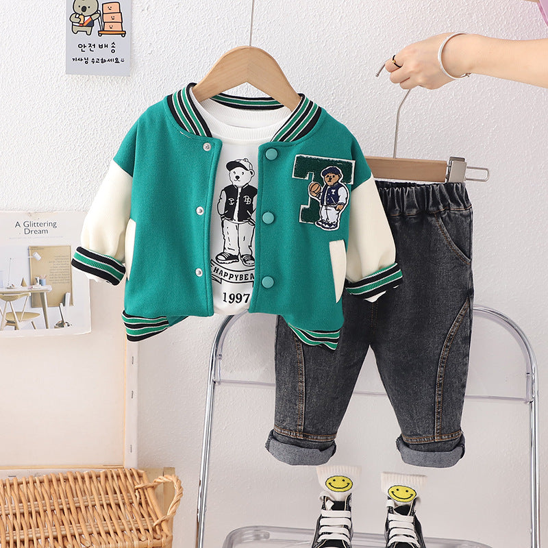 Completo Bimbo "Happy Bear College"   Giacca Baseball, T-shirt e Jeans