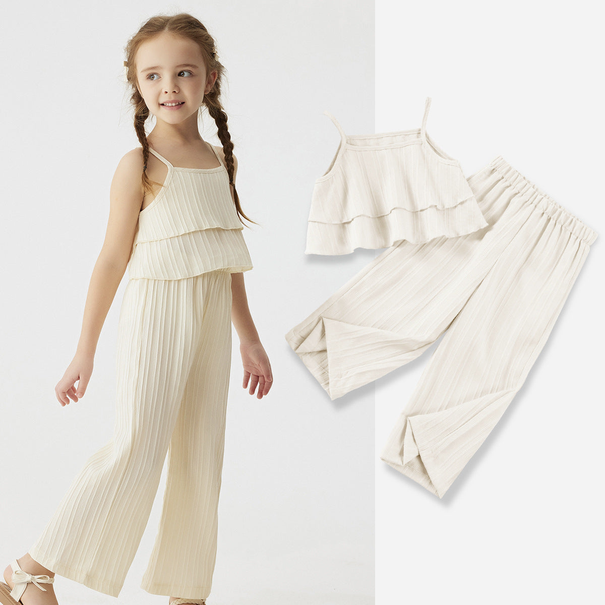 Completo Estivo Bimba Plissé  Top con Balze e Pantaloni Palazzo