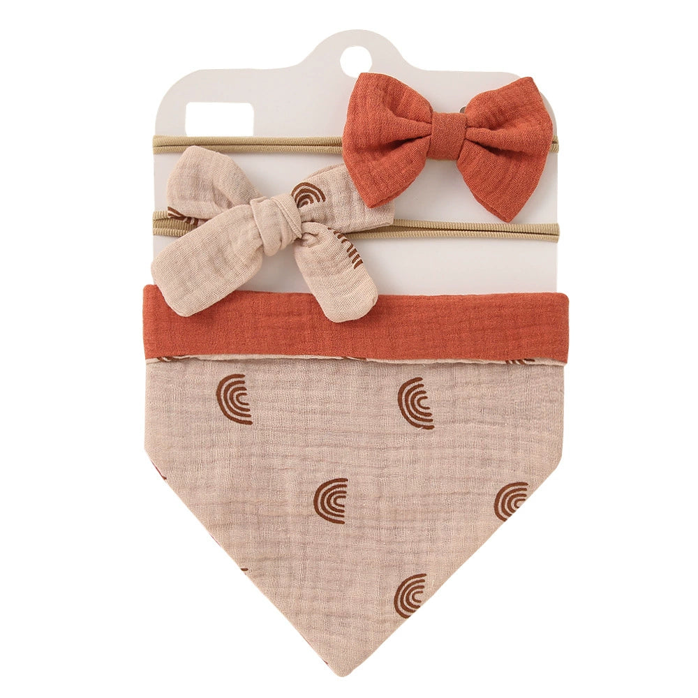 Set Bavetta Neonata + 2 Elastici per Capelli con Fiocco –  Arcobaleno Terracotta