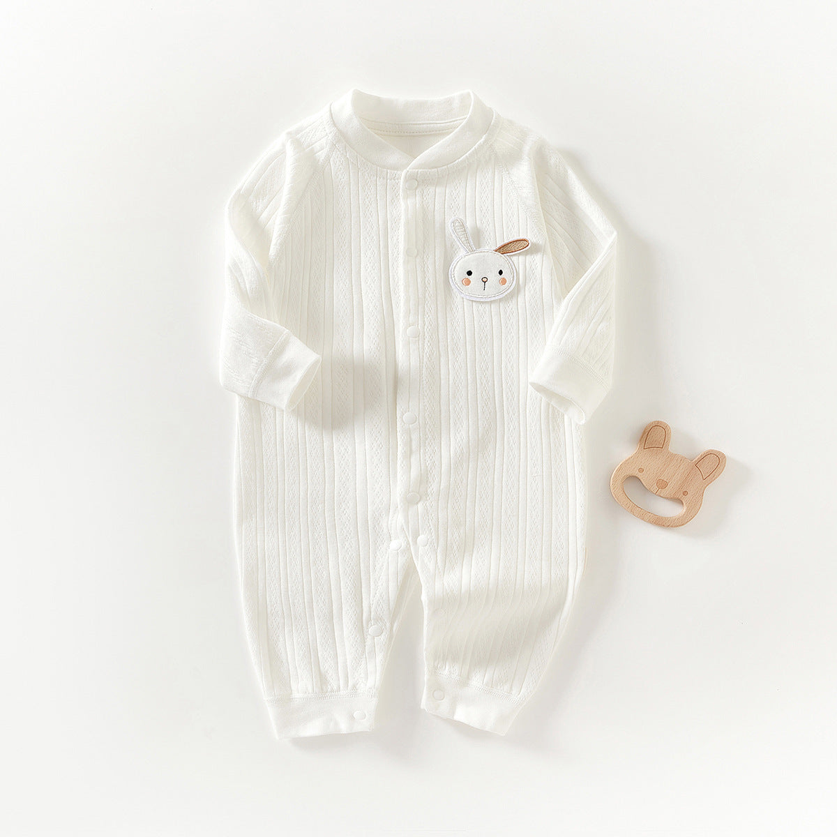 Tutina neonato bianca con ricamo coniglietto   Manica lunga